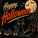 Vintage Happy Halloween metal sign with black cat, full moon, bats, haunted house and graveyard, TTE-590.