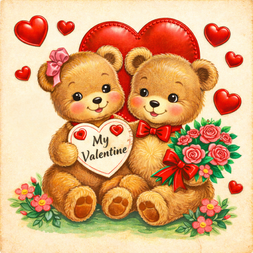 Vintage Valentine teddy bear metal sign 10 inch square by Trendy Tree with heart and roses