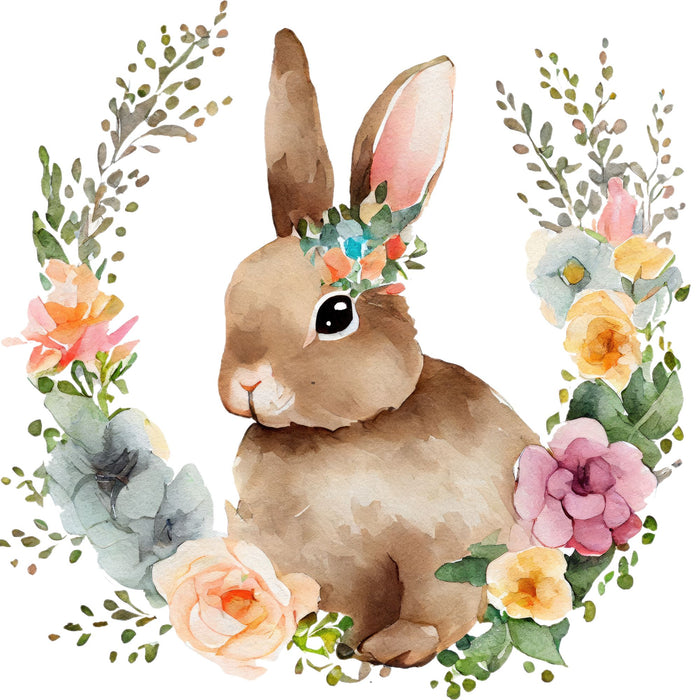 10" Trendy Tree Floral Watercolor Bunny Round Metal Sign TT-080