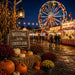 Welcome to the County Fair 10 inch metal sign with Ferris wheel, carnival lights, pumpkins, mums, hay bales and cornstalks, TTE-629.