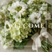 Welcome green hydrangea metal sign for wreath making, 10x10 square metal sign with white florals and green hydrangeas, perfect as a mesh or grapevine wreath accent for everyday or spring decor