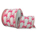 White ponche satin wired ribbon with soft pink and bright pink bow pattern and pink edge, 2.5 inches by 10 yards.