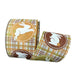 2.5 inch wired bunny plaid ribbon with white bunny silhouettes and stitched oval design on tan and green plaid background, Easter wreath ribbon, SKU 36502-40-38