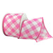 2.5 inch wired fuchsia pink and white diagonal check satin ribbon for wreath making and bows SKU 42624-40-03
