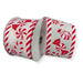 2.5" x 10 yard white satin ribbon with peppermints and candycane striped edge, wired ribbon.