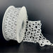 White and silver squiggly open weave decorative ribbon, 1.5 inches by 10 yards.