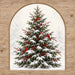 Winter metal sign featuring three red cardinals perched in a snow-covered evergreen tree with red berries, a rustic wood-look arched border, and a snowy woodland background, TTE-883.