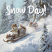 Whimsical winter sign featuring three playful chipmunks sledding down a snowy hill, surrounded by snow-covered trees and soft falling snow, with the words “Snow Day!” written in bold white script.