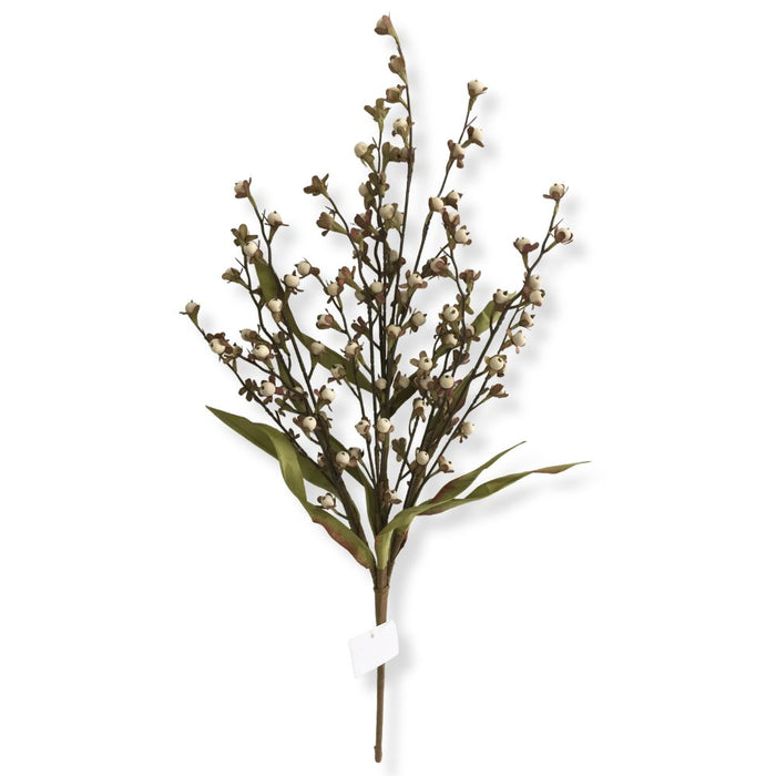 23-inch artificial cream wood berry spray with creamy white berry clusters and realistic foliage for wreaths, garlands, centerpieces, and floral arrangements.