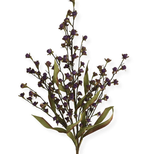 23-inch artificial purple wood berry spray with clustered berries and realistic foliage for wreaths, garlands, centerpieces, and floral arrangements.