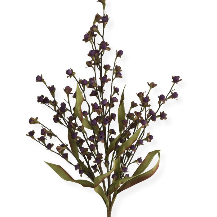 23-inch artificial purple wood berry spray with clustered berries and realistic foliage for wreaths, garlands, centerpieces, and floral arrangements.