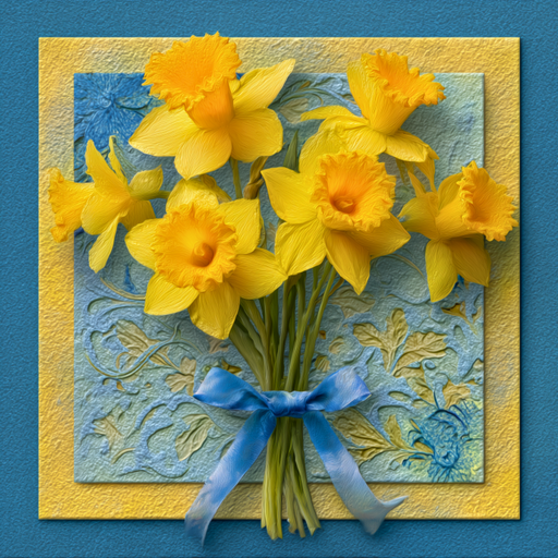 Yellow daffodil bouquet metal sign TTE-408 10 inch square spring wreath accent with blue bow and decorative border