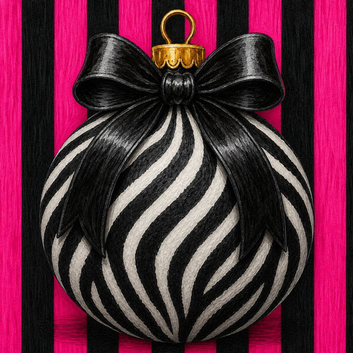 Pink black zebra print Christmas ornament design metal wreath sign with black bow TTE-775