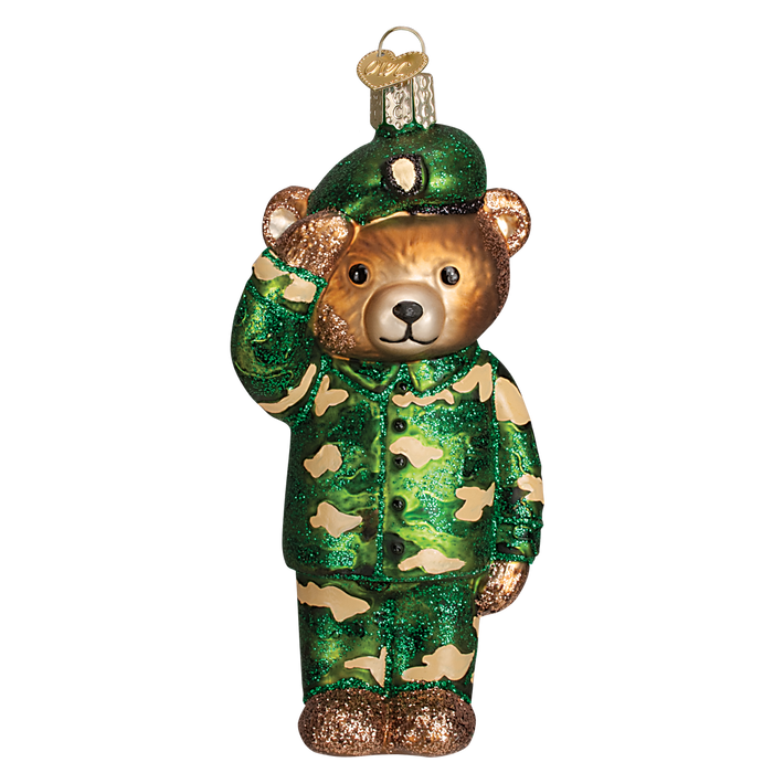 12402   Army Bear Ornament   Old World Christmas Ornament