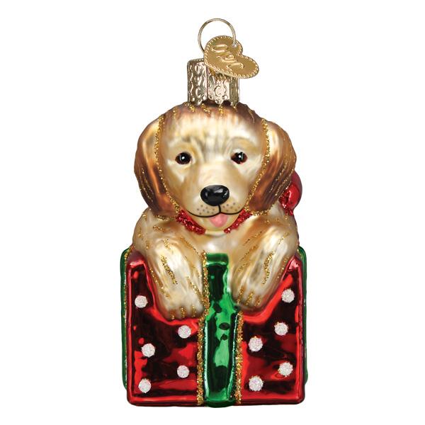 Golden Puppy surprise Old World Christmas Ornament 12628