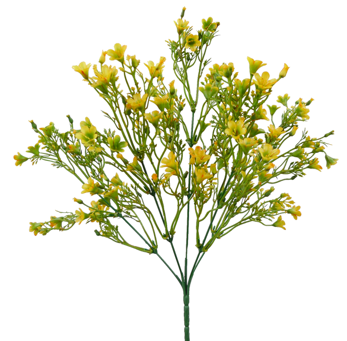 14" Yellow Plastic Wax Flower Bush with 5 Stems 13539YW