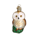 The Christmas Owl Ornament (Old World Christmas Ornament 16094) is a charming piece featuring wide eyes, brown wings, and a white chest. Perched on a green base with a gold loop for hanging, it adds festive charm to your holiday season décor.