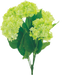 The 19 Inch Light Green Hydrangea Bush 30334GN features multiple blooms and green leaves on long stems, ideal for wreath making, displayed against a plain background.