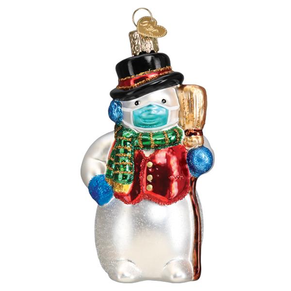 Snowman With Face Mask Ornament Old World Christmas Ornament 24209