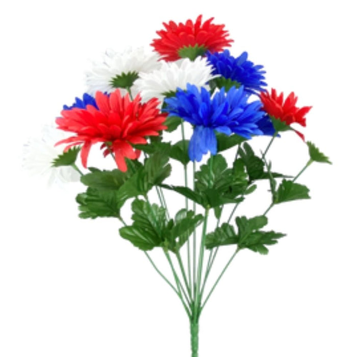 18" Red White and Blue Gerber Daisy Bush with 12 stems 30550RWB