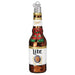 The Holiday Miller Lite Bottle Old World Christmas Ornament 32563 is a hand-painted glass decoration shaped like a beer bottle. It features a festive red and green scarf, a Lite label with gold accents, and a silver cap with a loop for easy hanging.