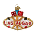 The Las Vegas Sign Ornament from Old World Christmas captures the festive spirit with bold red letters, vibrant dice on top, and gold, black, and red poker-inspired elements.