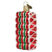 The Christmas Ribbon Candy Ornament by Old World Christmas (36317) is mouth-blown with glitter accents. It boasts wavy red, green, and white edges, a gold cap, and an attached hanging loop, adding festive charm to holiday decor.