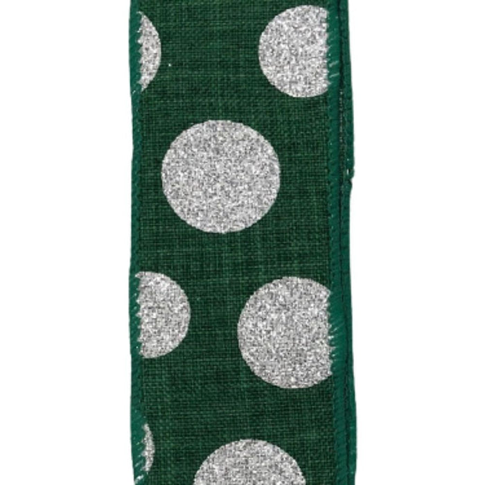 1.5" Green Silver Glitter Dots Ribbon 41128-09-17