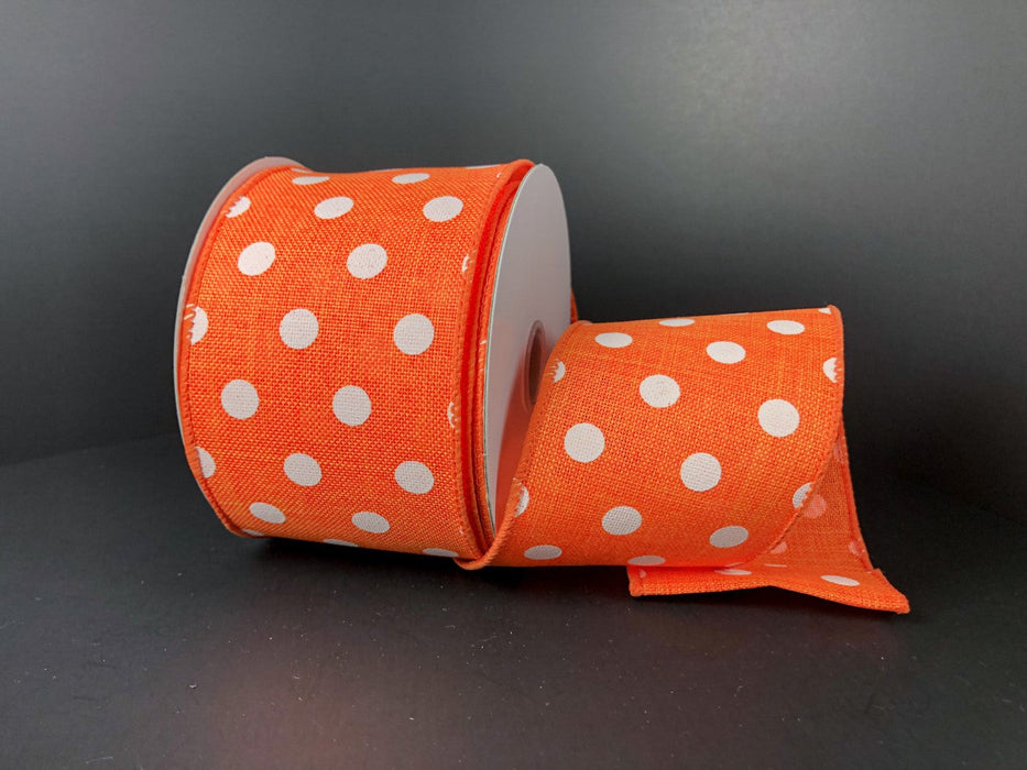 2.5"X10Y  Orange Stiff Linen/White Dots  41243-40-19