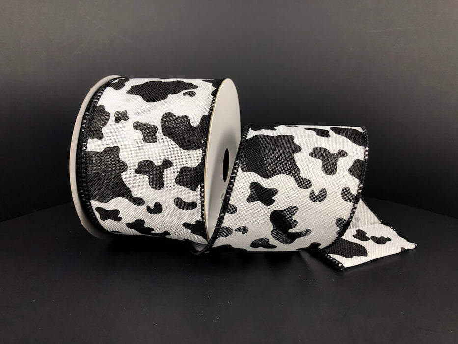 2.5"X10Y  White Linen/Black Cow Print Ribbon 41343-40-21