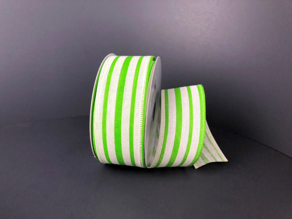 1.5"X10Y  Ivory Green Canvas Stripes 45109-09-09