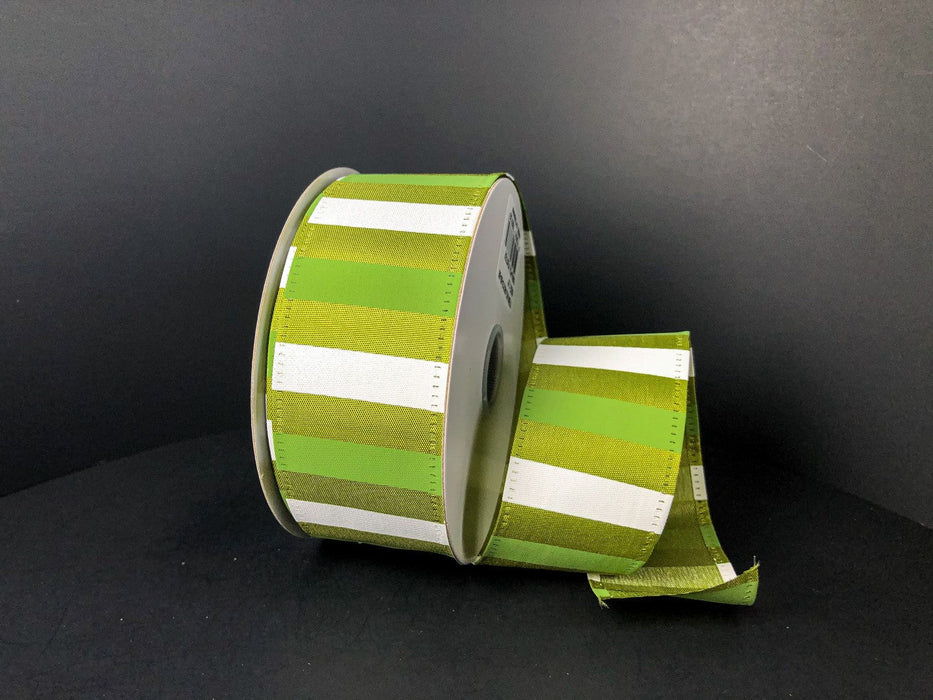 1.5"X10Y  Moss Satin/Sage-White Horizontal Stripes  45215-09-06