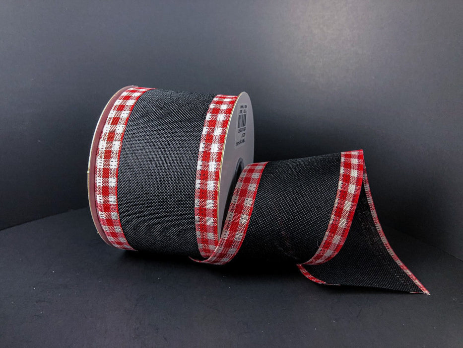 2.5"X10Y  Black Linen/Red-White Gingham Edge  45216-40-13