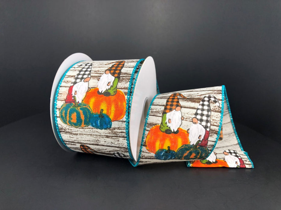 Wood Linen/Gnomes-Teal Pumpkins, 2.5"X10Y  Ribbon  61121-40-33