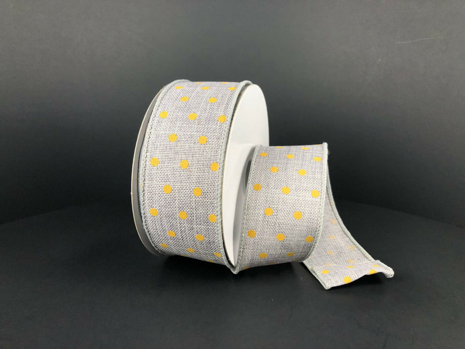 Grey Linen/Sunflower Tiny Dots, 1.5"X10Y  Ribbon  61212-09-51