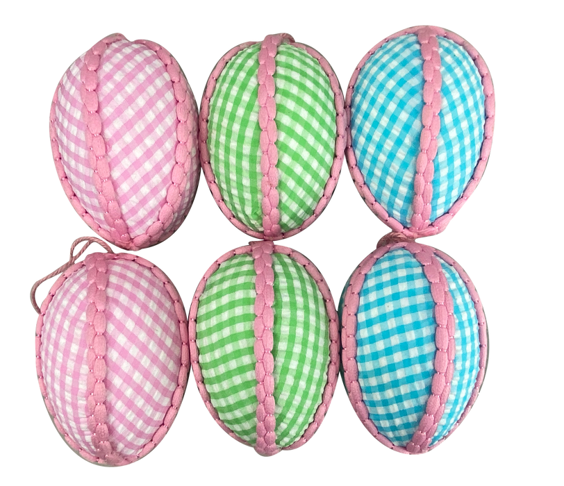 4" Bag of 6 Fabric Gingham Egg Ornaments  62994ASST