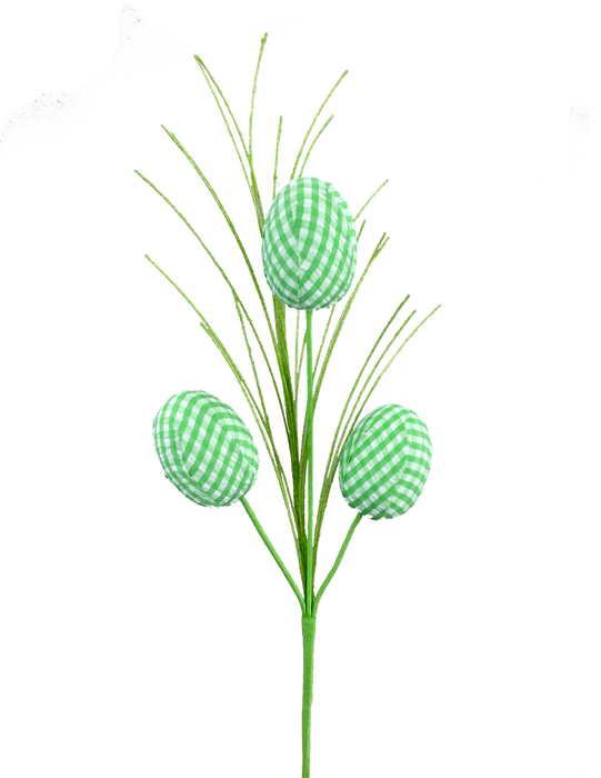 18" Green Gingham Egg Pick with 3 Stems  63002GN