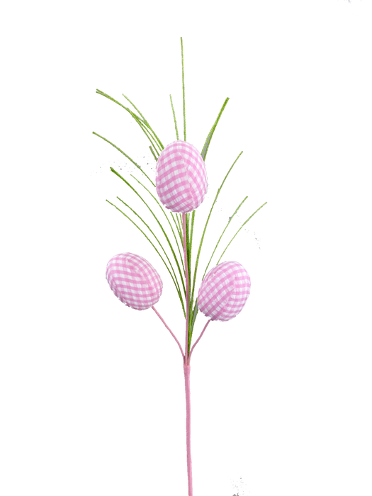 18" Pink Gingham Egg Pick with 3 Stems  63002PK