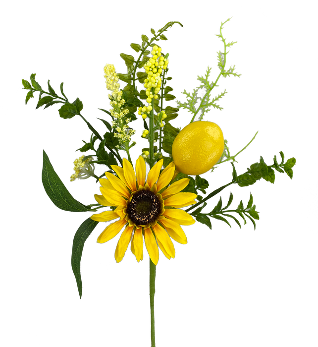 18" Sunflower Lemon Mix Leaves Pick  63086SP18