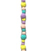 A vertical string of charming, cotton candy-like balls in pastel shades of yellow, purple, pink, and green forms the 4' Pastel Felt Ball Garland 63150PASTEL. The garland is creatively arranged in random patterns against a plain white backdrop.