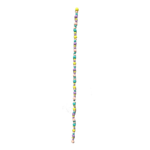 A stunning 4' Pastel Felt Ball Garland features a long string of colorful, round beads in soft pastel hues such as yellow, pink, blue, and green, evenly spaced along the strand against a plain white background.