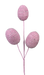 A cluster of the 16" Pink Egg Pick with three stems (product code 63203PK) showcases egg-shaped objects with a woven texture, set against a black background. The soft pastel pink hue offers a gentle contrast that highlights their delicate allure.