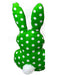The 12 by 6.5 Mixed Plush Bunny Pom Pom Tail 63228MIX features tall ears, a fluffy pom pom tail, and white polka dots on its back for a charming look.