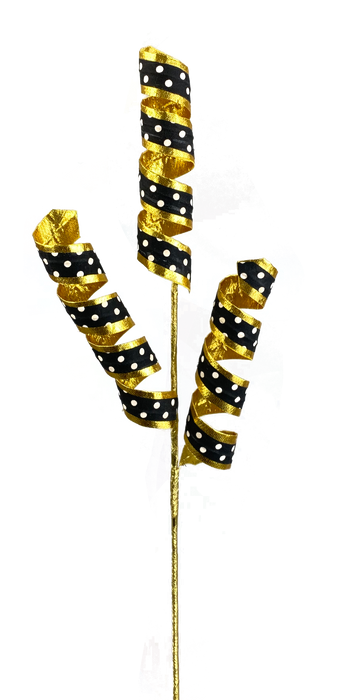 24" Gold and Black Double sided Polkadot Curl Spray  3 Stems 63241GDBK