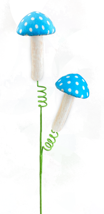 22" Blue Polkadot Mushroom Spray  2 Stems 63249BL