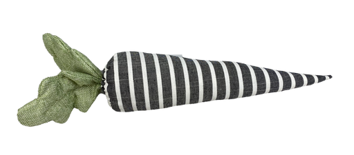 The 17 by 3.5 Black and White Plush Striped Carrot (model 63261BKWT) features fabric in bold stripes with textured green leaves, adding a playful touch to any space.