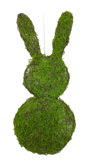 The 24 x 11 Inch Green Moss Bunny Rabbit Form for Easter and Spring Decor (63317GN) features a decorative bunny silhouette with large ears and rounded body, perfect for seasonal displays against any white background.