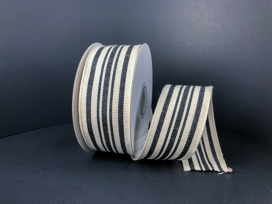 1.5"X10Y  Ivory/Black Woven French Stripes Ribbon 6700109-21