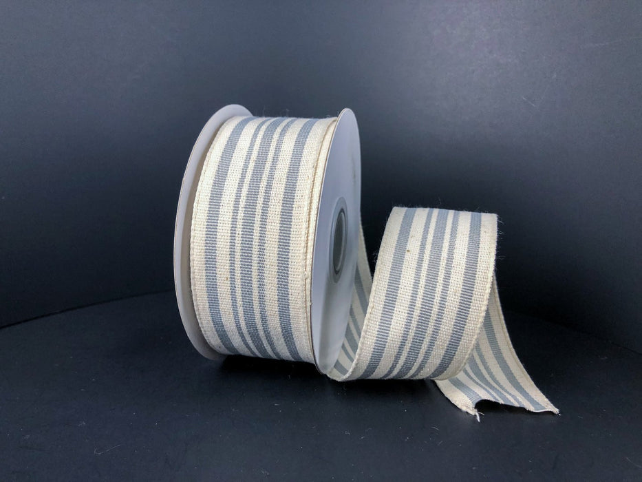 Ivory/Gray Woven French Stripes, 1.5"X10Y  Ribbon  6700109-51