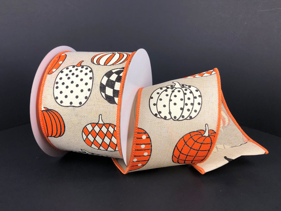 Ivory Linen/Patterned Pumpkins, 2.5"X10Y  Ribbon  68204-40-18